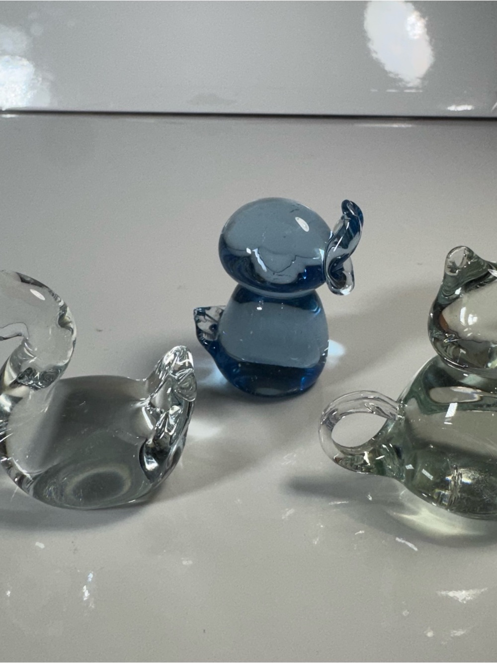Vintage Art Glass Animal Figurines Lot Of 3 Swan Cat Blue Bird  Solid Glass